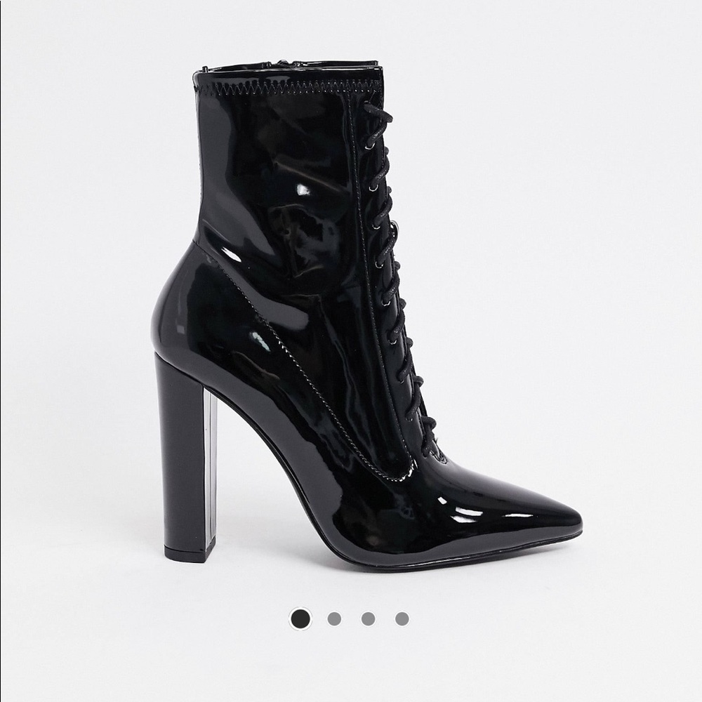 ASOS Design Black patent lace up block heel boots